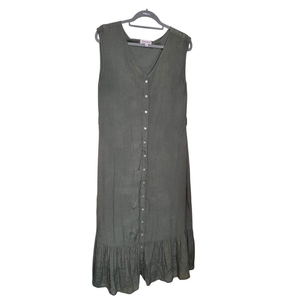 Nanette Nanette Lepore Olive Grn Lagenlook‎ Ruffle Hem Button Down Maxi Dress 14